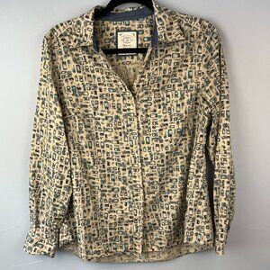 Style & Co Long Sleeve Button Down Shirt Size M Cottagecore Novelty Print Garden